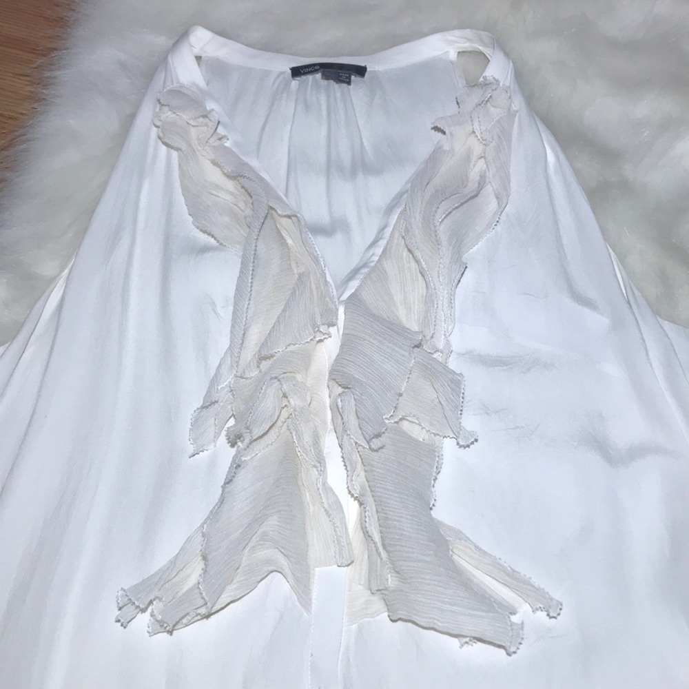 VINCE Large ruffle front silk sleeves tunic /top - Picture 6 of 11